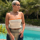 Graduation party Top Women Sleeveless Crop Top 2022 Spring Summer New Contrast Color Knitted Vest Strapless Backless Sexy Blouse Women's