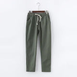 Spring Summer Casual Cotton Linen Pants Women Elastic Waist Solid Pockets Retro Loose Women's Harem Pants Trousers