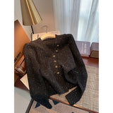 Style Fragrant Style V-Neck Cardigan Female Autumn And Winter Design Snowflake Knitted Jacket Minority Chic Blouse-Outfit