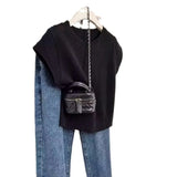 Small Flying Sleeve Blouse Short Style Sleeve Slim Ins2024 Short Sleeve Design Feeling Right Rotator Cuff Knitted T-Shirt Girl-Outfit
