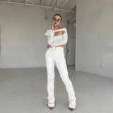 Sisterlinda Faux Leather Stacked Y2K Pant Women High Waist Zipper Side Slit Hipster Streetwear Female Fashion Slim Long
