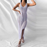 Hollow Fishnet Mesh Maxi Dresses Women 2022 Party See Through Bodycon Backless Long Dresses Summer Beach Holiday
