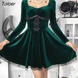 Cross Sexy Purple Dress Vintage Velvet A Line Lolita Dress Aesthetic Gothic High Waist Ladies Club Party