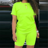 Summer Fashion White Black Casual Women Set Short Sleeve Shirt Tops And Bodycon Shorts Two Piece Sets Outfit Suit