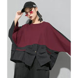 Loose Fit Contrast Color Big Size Sweatshirt New Round Neck Long Sleeve Women Big Size Fashion Spring Autumn 2023