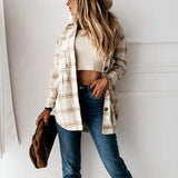 Plaid Top Spring Autumn Women's Shirt Street Fashion Thick Long Sleeve Button Collar Clothing Pink Beige Black Tops