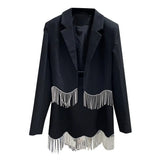 TWOTWINSTYLE Patchwork Chain Tassel Hem Two Piece Set Womens V Neck Long Sleeve Tops High Waist Mini Skirt Solid Sets Female