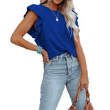 2025 Women's Hot-Selling Round-Neck Double-Layered Lotus Leaf Tops Short-Sleeved Women's