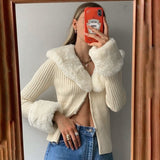 Women Knitting Cardigans Sweater Fur Long Sleeve Single Breasted New Casual Streetwear Winter Thick Warm Sweater