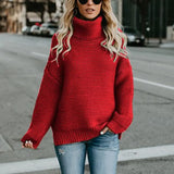 Autumn Winter Casual Thick Pullover for Women Warm Knitted Oversized Turtleneck Sweater Women's Green Tops Woman