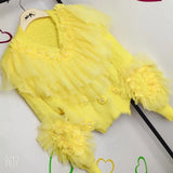 2021 Autumn Winter Fashion Sequined Embroidery Pullover Sweater Korean Sweet Mesh Ruffles Flower Patchwork Sueter