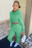 Casual Plain Long Sleeve Crop Hoodie And Sweatpants Two Piece