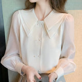 Sleeve Chiffon Blouse Shirt Women Tops Blouse Women Blusas Mujer De Moda 2021 Turn Down Collar Blouse Women Blouses
