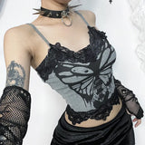 Summer New Spice Girl Blouse Street Fashion Skeleton Butterfly Printing Lace Suspenders Girl-Outfit