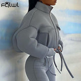 Winter Casual Bomber Bubble Jackets For Women 2021 Turtleneck Crop Top Coat Jackets Zipper Varsity Puffer Baseball