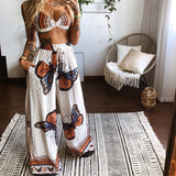 New Summer Women's Printed Sexy Breasts + Loose Broad Leg Pants Two