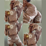 Tossy Knitted Women's 2 Piece Sets Outfits Casual Pink Floral Sweet Oversized Sweater Suit With Shorts For Women 2021