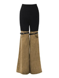 Fashion Women's Hit Color Spliced Jeans High Waist Elastic Patchwork Girding Straight Denim Pants Summer 2023 New
