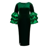 Design Pile Heap Sleeve Nail Bead Dress High-Rise Party Evening Dress Party