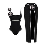 Suspension 3D Flowers Solid Color One-Piece Swimsuit Women 2025 New One-Piece