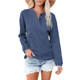 Solid Women T Shirt Top Casual Button O-Neck Long Sleeve Tee Tops Ladies Fashion Loose Design Tee Pullover