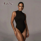 Black Sexy Sleeveless Bodysuit Women Spring Fall Cotton Double Layer Casual Rompers Womens Jumpsuit
