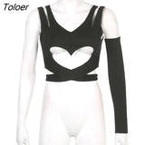 Gothic Hollow Out Crop Tops For Women Dark Academic Casual Tank Top Fairycore Camis Emo Summer Streetwear Black