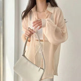 Temperament Long-Sleeved Sunscreen Shirt Women 2025 Summer New Chiffon Shirt Air-Conditioning Shirt White