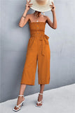 Sweet Strapless Dot Print Belted Loose