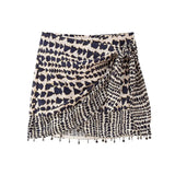 New Cross Skirt Trend Women's Street Full Of Beaded Double-Lapel Printed Skirt-Outfit
