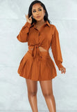 Casual Knotted Blouse and Pleated Skirt