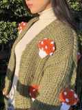 Retro Hand Made Crochet 3D Mushroom Ball Cardigan Vintage Woman V neck Long sleeve Purple Knitting Sweater Knitwear Jumper-Outfit