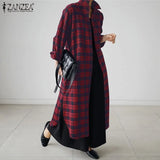 Vintage Women Check Sundress 2022 ZANZEA Autumn Shirt Dress Long Sleeve Maxi Vestidos Female Button Lapel Robe Femme
