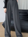 Waist Wide Leg Pants for Women New Loose Straight Coffee Trousers Autumn Double Buttons Casual Suit Pants Female-Outfit