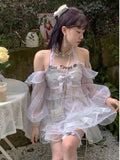 Floral Sexy Set Women Elegant Party Kawaii Skirt Casual Print Beach High Waist Korean Fashion Holiday Chiffon Skirt