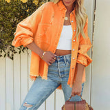 New Long-Sleeved Hair Edge Hole Denim Jacket Wind Girl