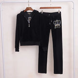 Piece Set Sweatsuit Hoodies Long Sleeve Tops and Pants Fashion Pattern Velvet Women Tracksuit for Sport