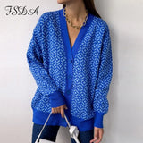 2021 Autumn Winter Green Cardigan Oversized Women Long Sleeve Button Casual Loose Knitted Sweater