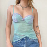 Girl Irregular Sling Vest 2025 Summer Wish New Wave Point Mesh Splicing Bolling Blouse