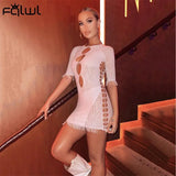 Summer See Through Sexy Tassel Wrap Dresses For Women 2021 Short Ladies White Bodycon Dress Party Orange Mesh Mini