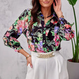Breasted Long Sleeve Blouse Temperament Turn Down Collar Loose Shirt Spring Flower Print Tops Elegant Blusas Mujer