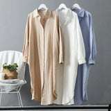 Sleeve Women Long Shirt Dress Spring Autumn Casual Buttons Loose Clothes Robe Femme