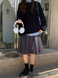 Vintage Y2k Pleated Skirt Women Preppy Style Autumn Korean Fashion High Waist Knee Length A-line Skirt 90s