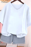 100% Cotton L-5XL Plus SizeT Shirt Short Sleeve Cartoon Tshirt Women Top Summer Sweet Couple V Neck Oversized T