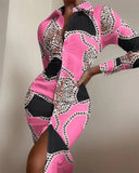 shirt dress long sleeve sexy waist waist printed cardigan