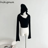 Black Tshirts for Women Crop Tops 2024 Shirts for Women Hooded Long Sleeve Tees Fashion Casual Sexy Y2k T Shirt 27u851-Outfit