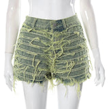 Women's Denim Skirt Do Old Solid Color Burrs Tassel Slim High Waist Short A-line Mini Skirt 2024 Summer New Fashion 29L2618-Outfit