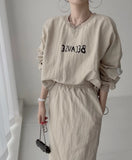 Autumn Women Tracksuit Hoodies 2 Piece Sets Chic Pullover Loose Casual Sweatershirt & High Waist Split Skirt Suit