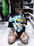 Cartoon Trend Burst Handsome Cartoon Flying Small Police Lady Print Short-Sleeved Summer Couple Dress