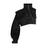 Asymmetrical Short Tops For Women Stand Collar Long Sleeve Casual Streetwear Jackets Female Fashion New